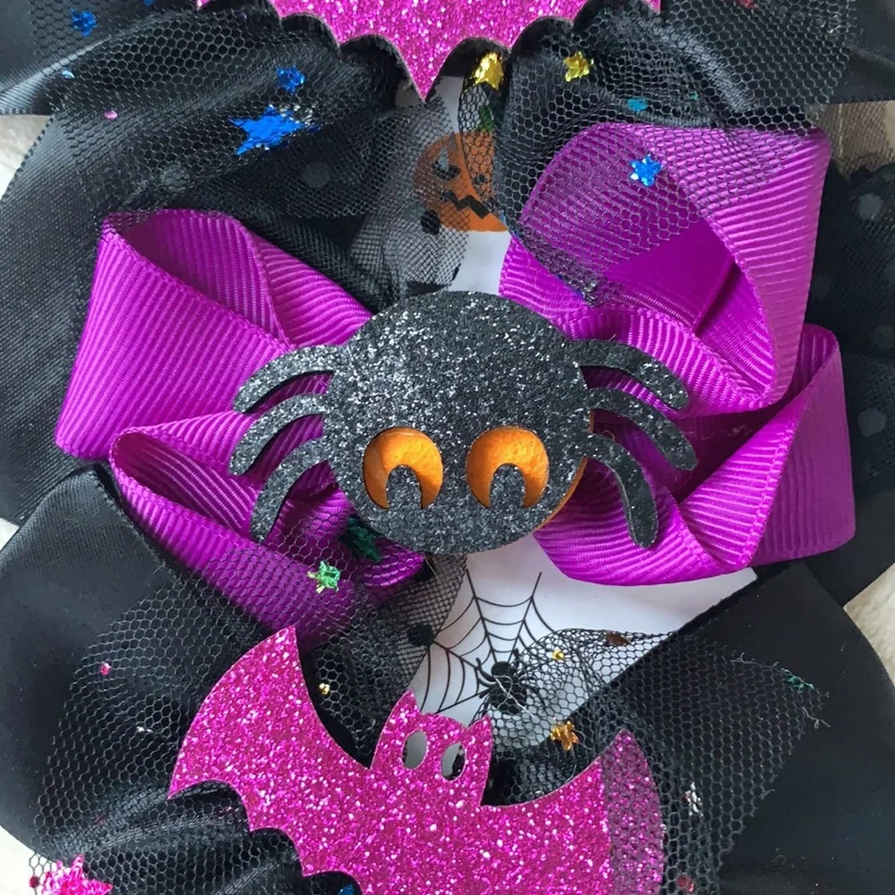 NEW 4 Halloween Hair Bows Girls Bats Minnie Mouse Spider 🕷💜